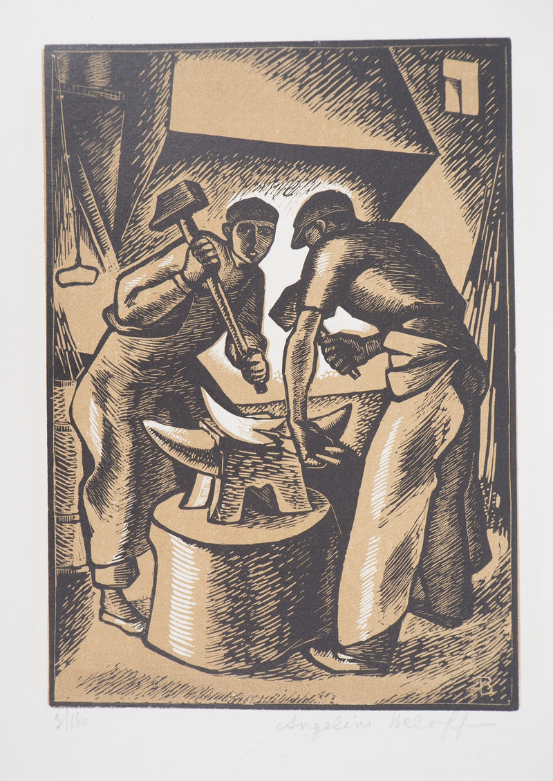 Angélina BELOFF : Le Forgeron - 1929 - Gravure sur bois (détail)