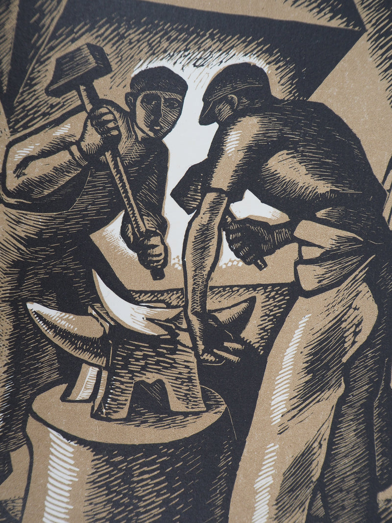 Angélina BELOFF : Le Forgeron - 1929 - Gravure sur bois (détail)