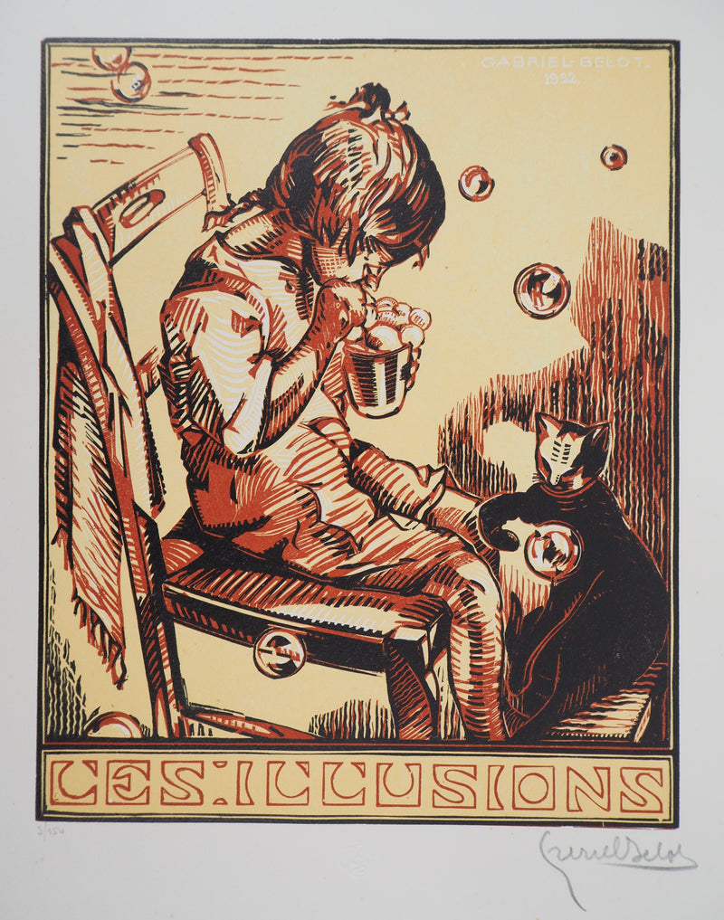 Gabriel BELOT : Les illusions, 1922 - Gravure sur bois