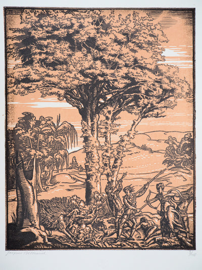 Jacques BELTRAND : La chasse, 1920 - Gravure sur bois