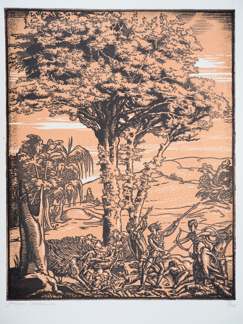 Jacques BELTRAND : La chasse, 1920 - Gravure sur bois