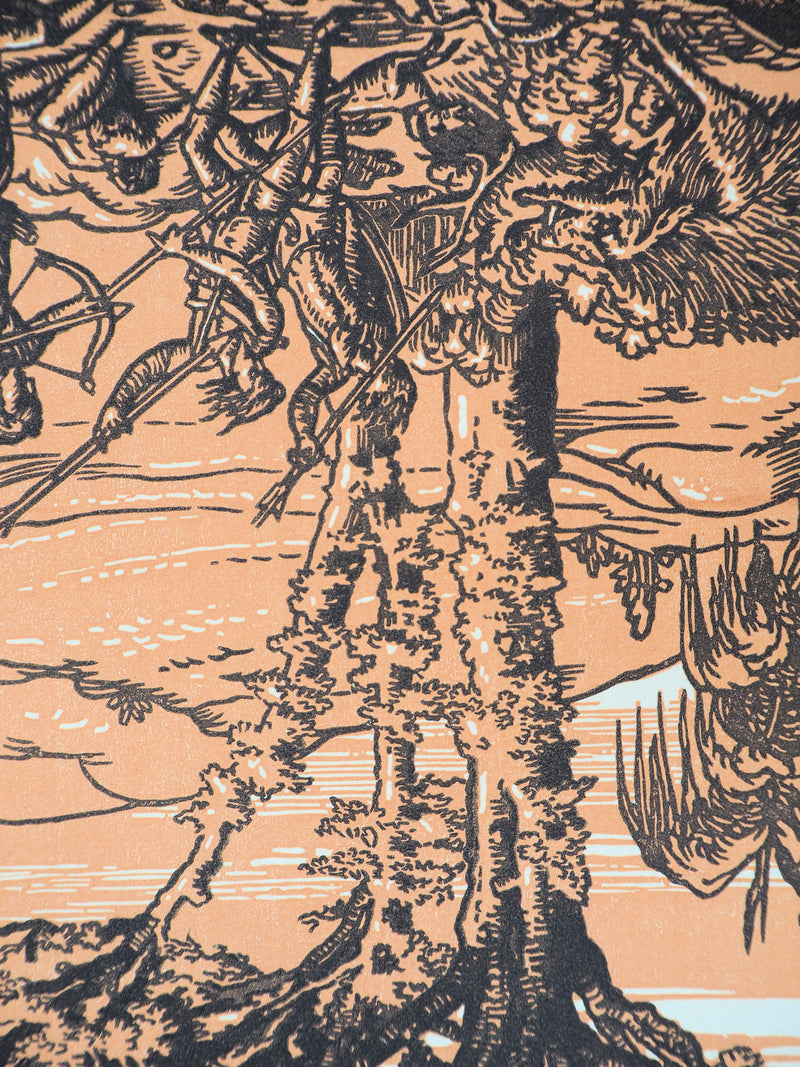 Jacques BELTRAND : La chasse, 1920 - Gravure sur bois (détail)