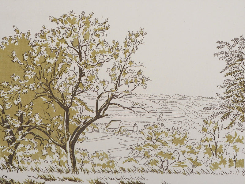 Camille BELTRAND : La Valée à Verdelot, 1924 - Gravure sur bois (détail)