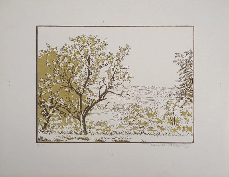 Camille BELTRAND : La Valée à Verdelot, 1924 - Gravure sur bois (détail)