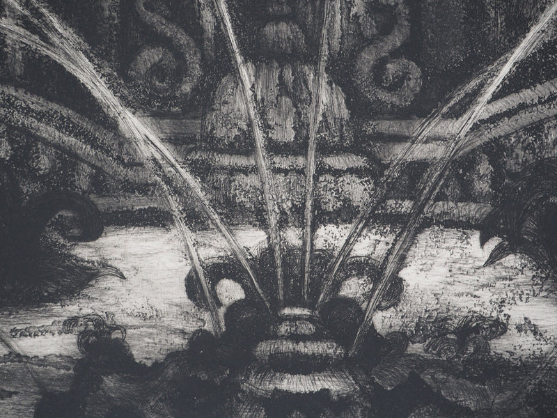 Camille BERG : Fontaine à Versailles - Gravure (détail)