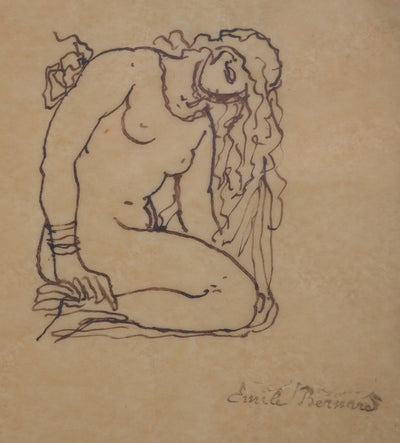 Emile BERNARD : Nu agenouillé, c. 1900 - Dessin