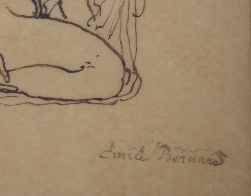 Emile BERNARD : Nu agenouillé, c. 1900 - Dessin (détail)