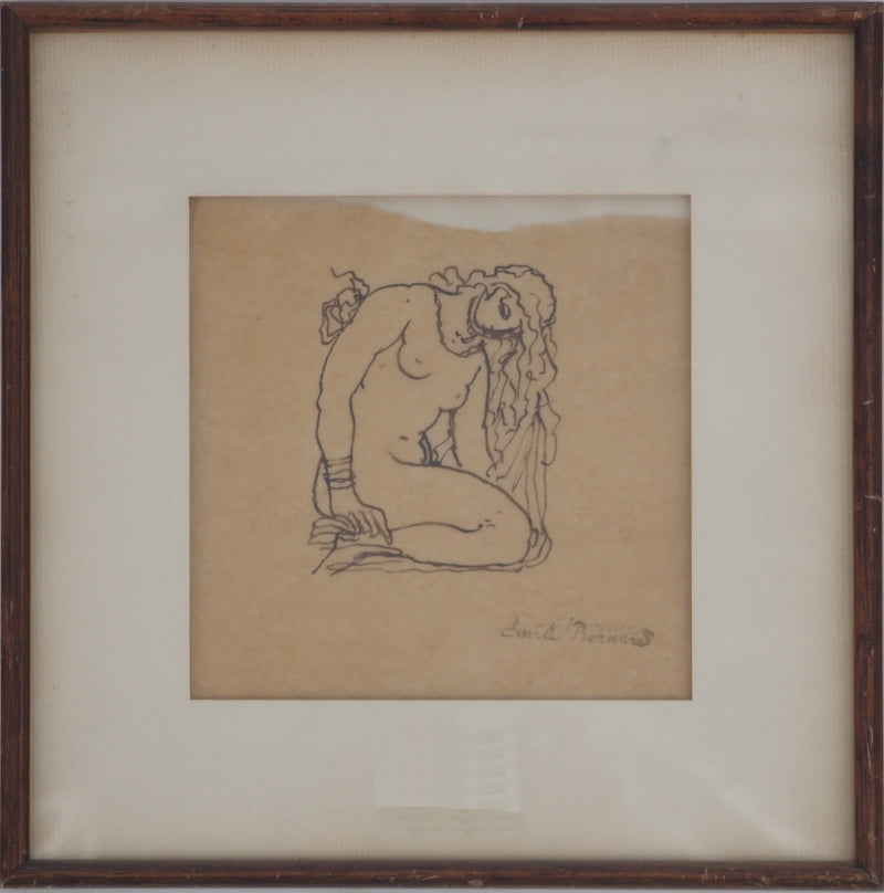 Emile BERNARD : Nu agenouillé, c. 1900 - Dessin (détail)