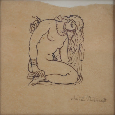 Emile BERNARD : Nu agenouillé, c. 1900 - Dessin (détail)