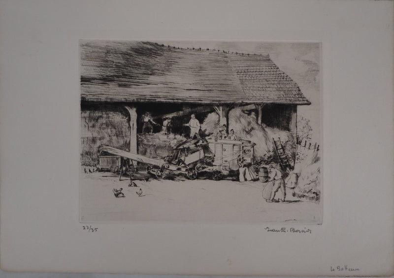 Jean-Eugène BERSIER : La batteuse - Gravure