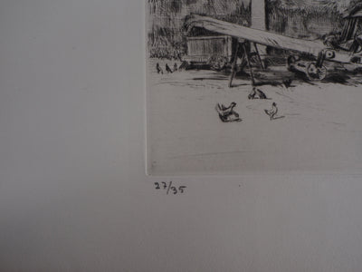 Jean-Eugène BERSIER : La batteuse - Gravure (détail)
