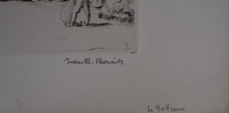 Jean-Eugène BERSIER : La batteuse - Gravure (détail)