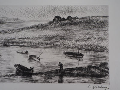 Jean-Eugène BERSIER : Bretagne, l'embouchure - Gravure (détail)