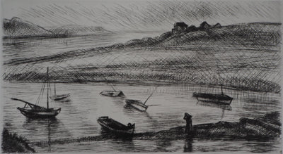 Jean-Eugène BERSIER : Bretagne, l'embouchure - Gravure (détail)