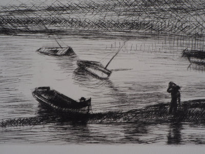 Jean-Eugène BERSIER : Bretagne, l'embouchure - Gravure (détail)