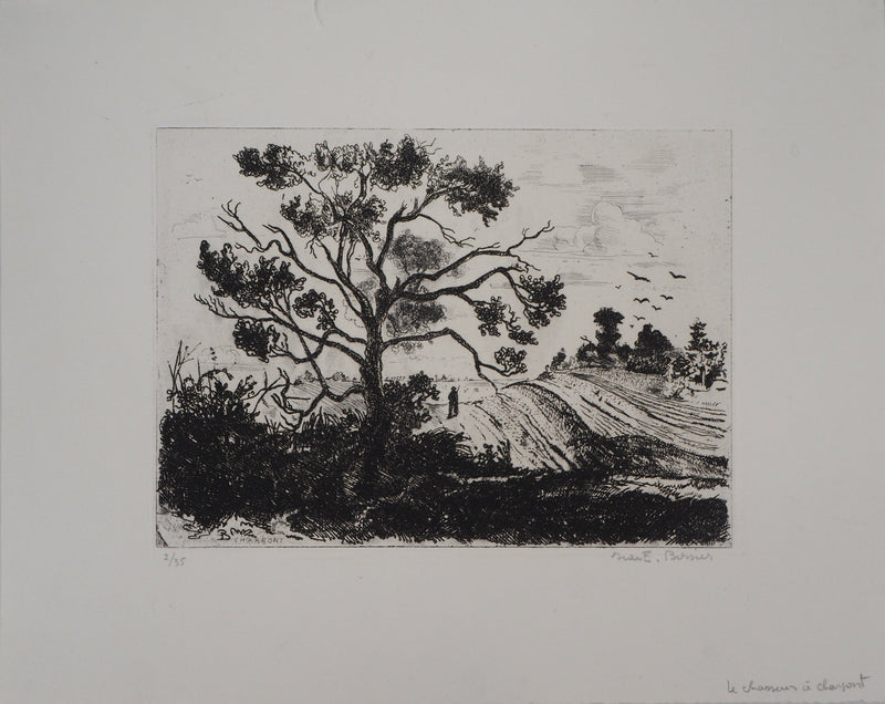 Jean-Eugène BERSIER : Le chasseur à charpont - Gravure (détail)