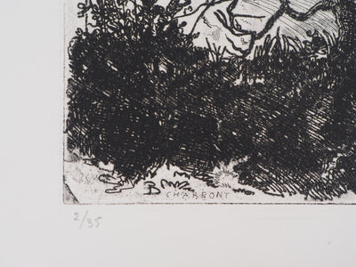 Jean-Eugène BERSIER : Le chasseur à charpont - Gravure (détail)
