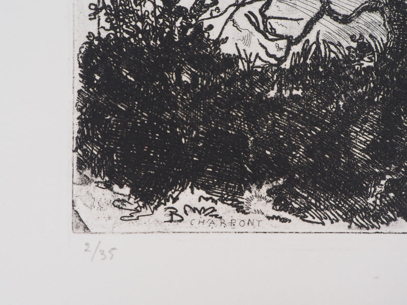 Jean-Eugène BERSIER : Le chasseur à charpont - Gravure (détail)