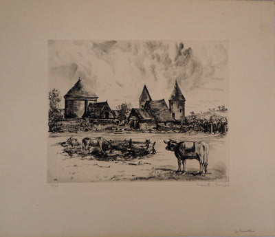 Jean-Eugène BERSIER : Normandie, Les tourelles - Gravure (détail)