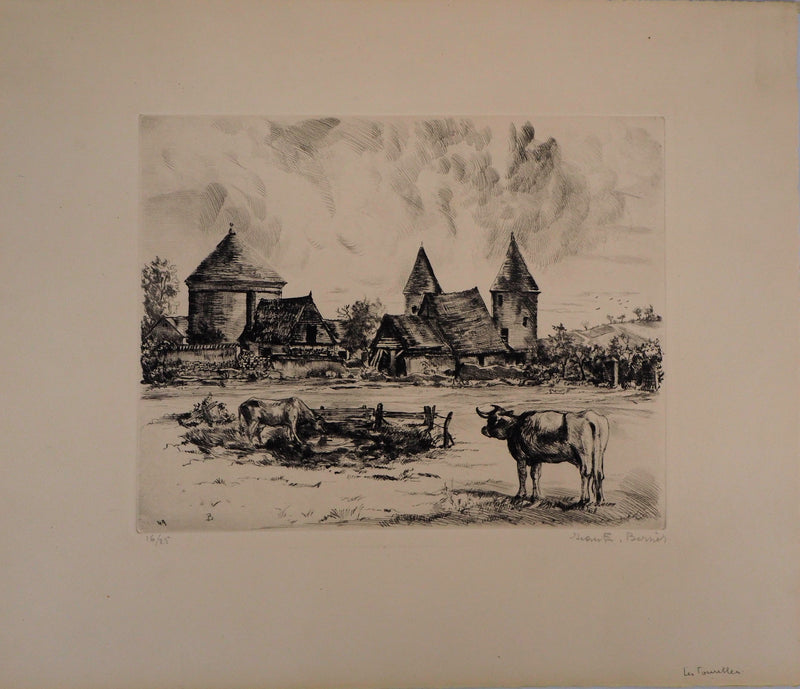 Jean-Eugène BERSIER : Normandie, Les tourelles - Gravure (détail)