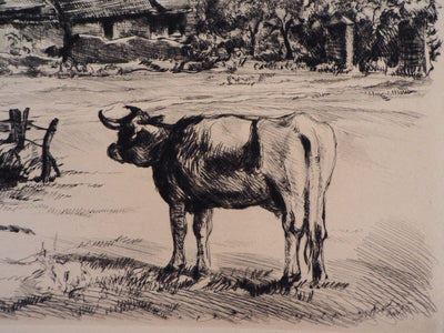 Jean-Eugène BERSIER : Normandie, Les tourelles - Gravure (détail)