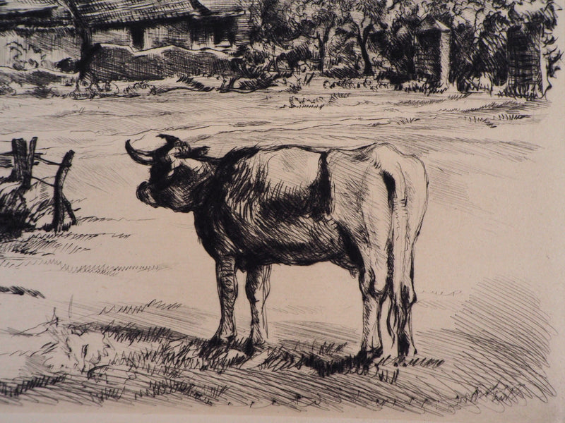 Jean-Eugène BERSIER : Normandie, Les tourelles - Gravure (détail)
