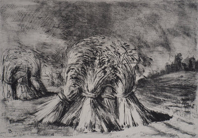 Jean-Eugène BERSIER : Les fenaisons, 1944 - Lithographie (détail)