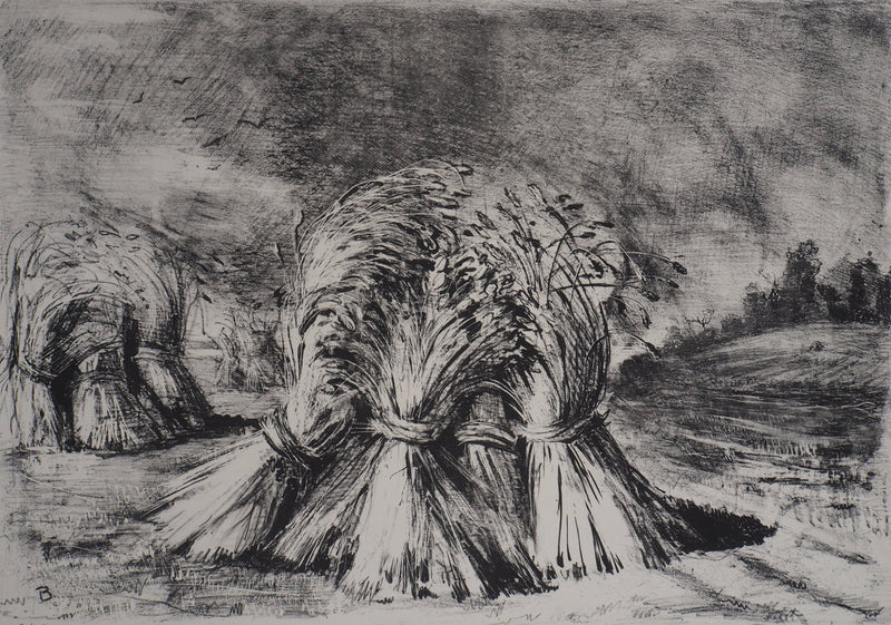 Jean-Eugène BERSIER : Les fenaisons, 1944 - Lithographie (détail)