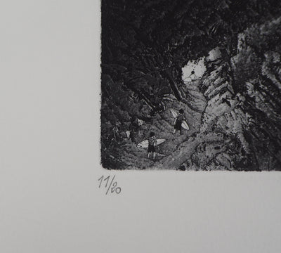 Daniel BEUGNIOT : Les vagues des géants - Gravure (détail)