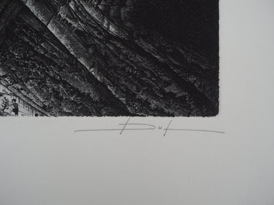 Daniel BEUGNIOT : Les vagues des géants - Gravure (détail)