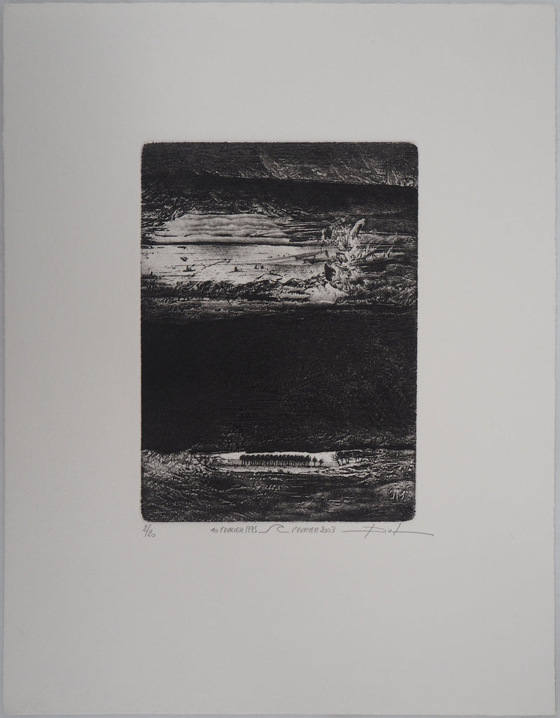 Daniel BEUGNIOT : Vue sur le lac - Gravure (détail)