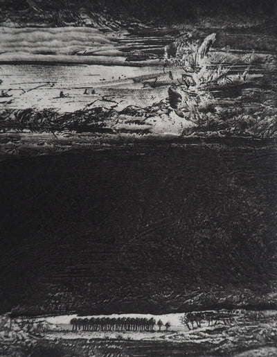 Daniel BEUGNIOT : Vue sur le lac - Gravure (détail)
