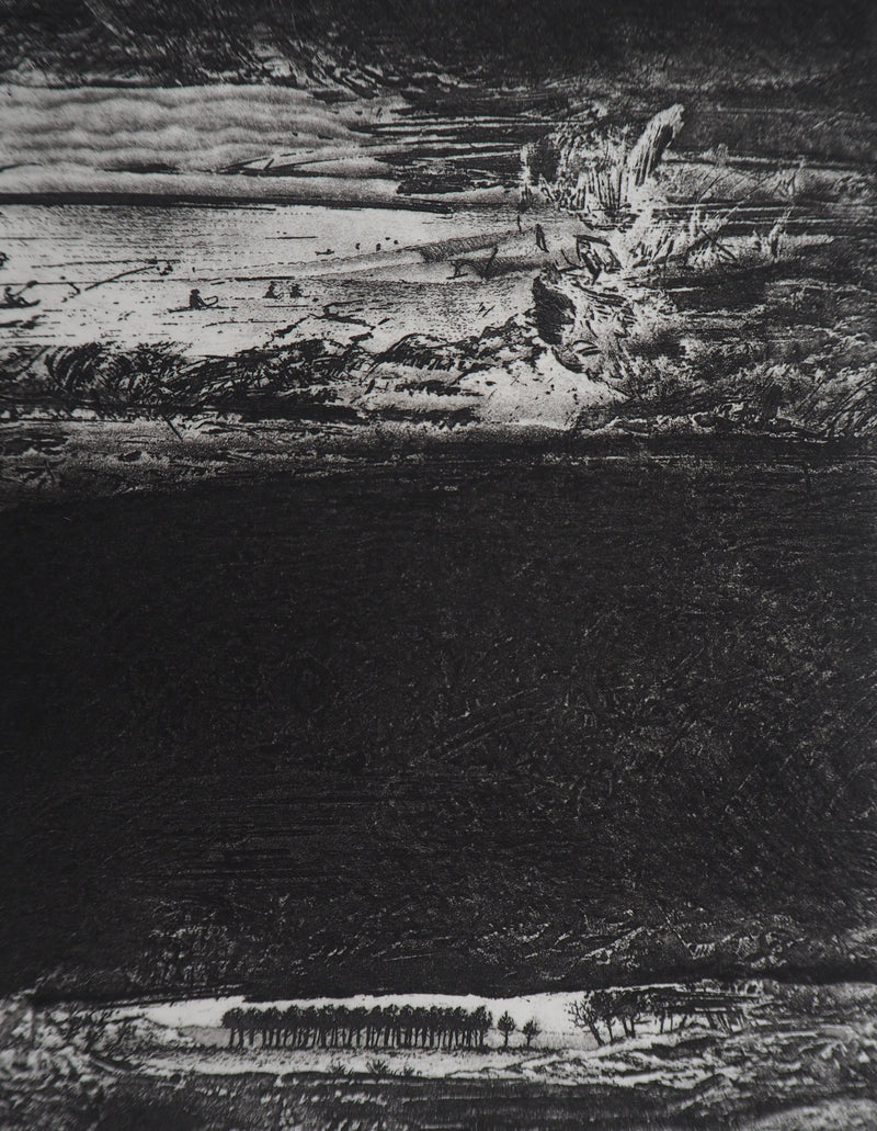Daniel BEUGNIOT : Vue sur le lac - Gravure (détail)