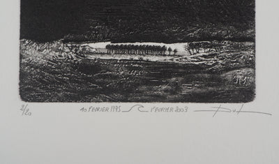 Daniel BEUGNIOT : Vue sur le lac - Gravure (détail)
