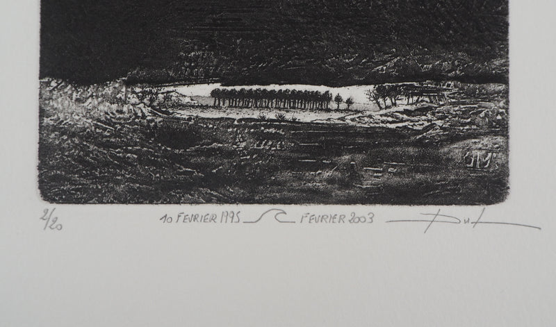 Daniel BEUGNIOT : Vue sur le lac - Gravure (détail)