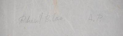 Richard BILAN : Figure agrippée sur une poutre - Linogravure (détail)