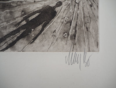 Lars BO : En attente - Gravure (détail)