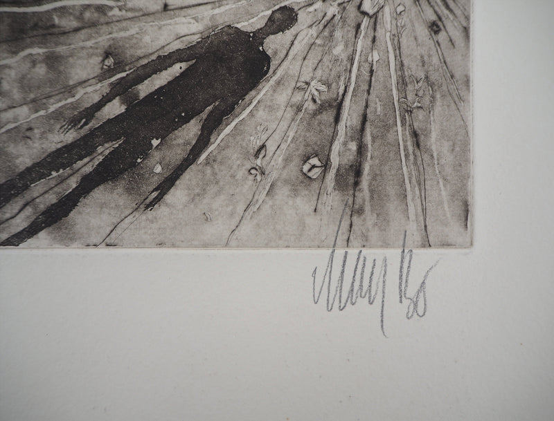 Lars BO : En attente - Gravure (détail)