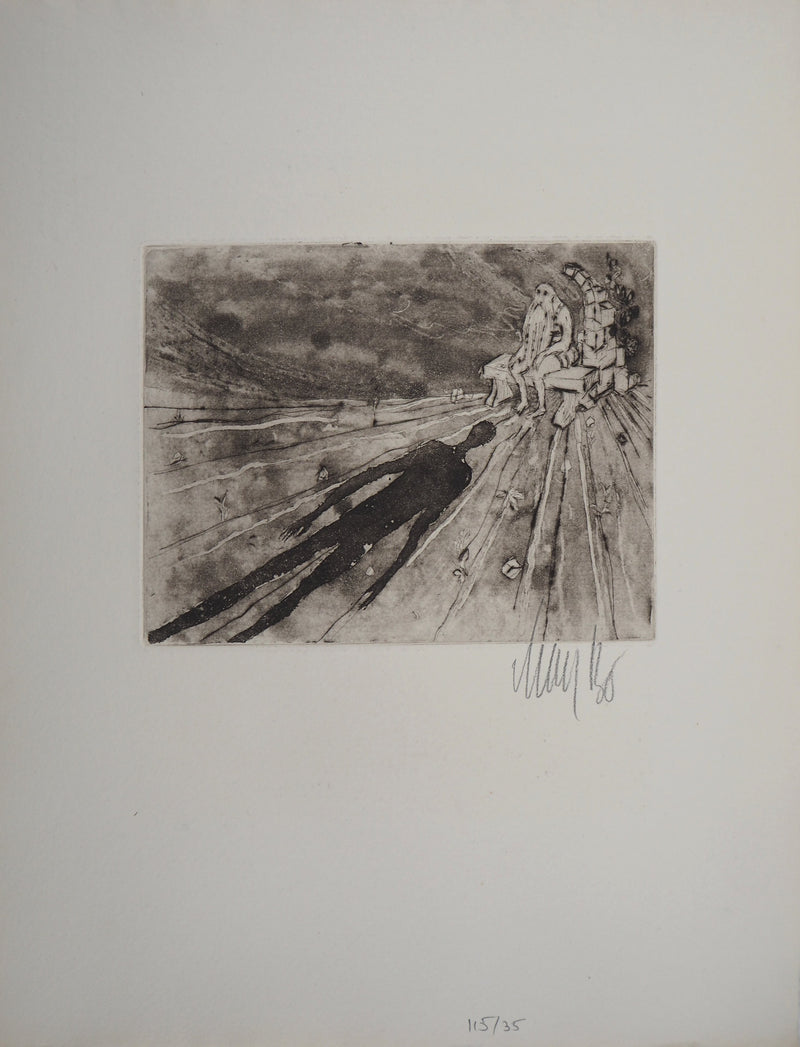 Lars BO : En attente - Gravure (détail)