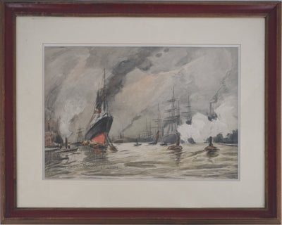 Frank BOGGS : Marine : Anvers : Paquebot et Bateaux à Voiles - Aquarelle