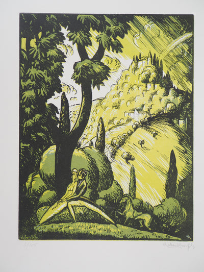 Robert BONFILS : Le serment, 1920 - Gravure sur bois (détail)