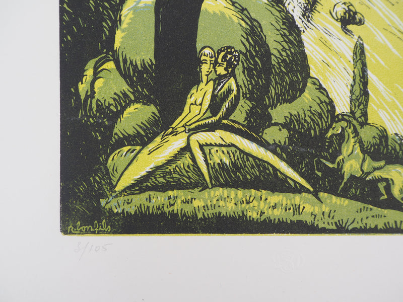 Robert BONFILS : Le serment, 1920 - Gravure sur bois (détail)