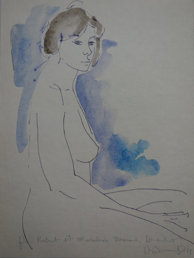 Alain BONNEFOIT : Nu de profil - Aquarelle