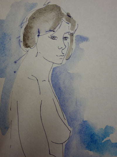 Alain BONNEFOIT : Nu de profil - Aquarelle (détail)
