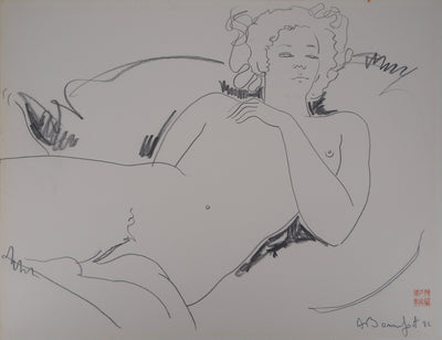 Alain BONNEFOIT : Femme nue allongée - Dessin