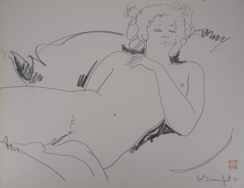 Alain BONNEFOIT : Femme nue allongée - Dessin
