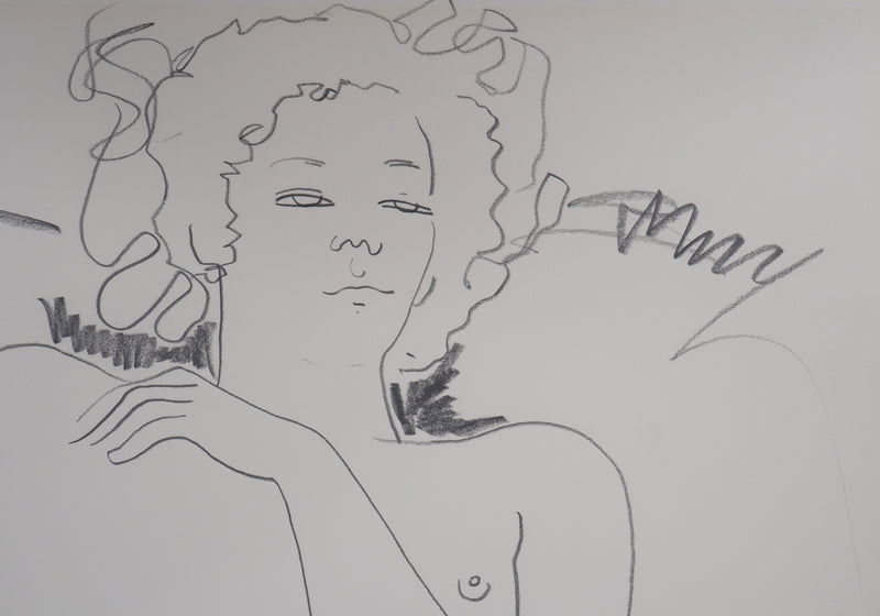 Alain BONNEFOIT : Femme nue allongée - Dessin (détail)
