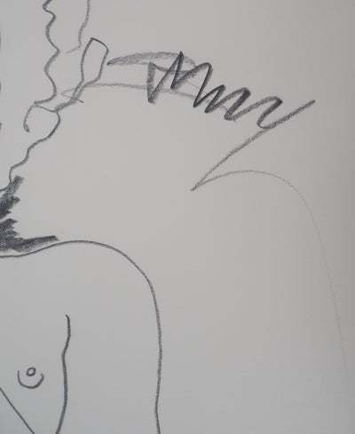 Alain BONNEFOIT : Femme nue allongée - Dessin (détail)