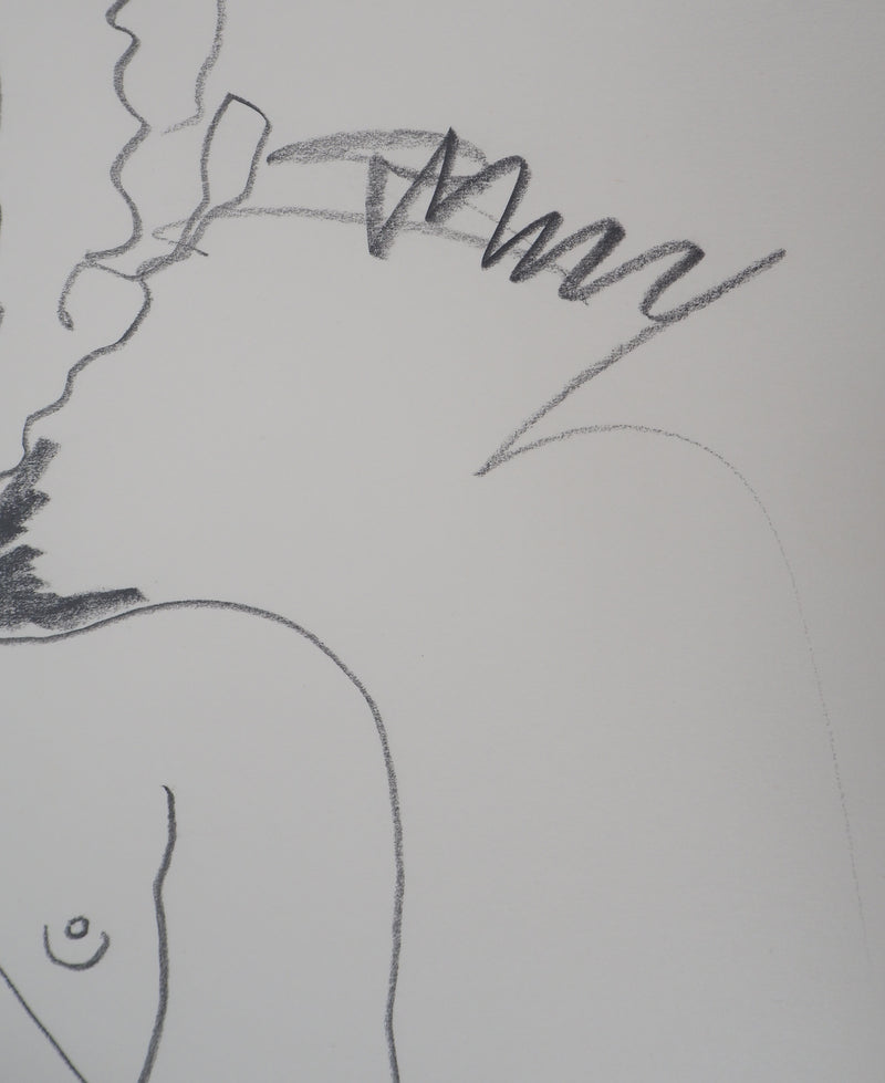 Alain BONNEFOIT : Femme nue allongée - Dessin (détail)