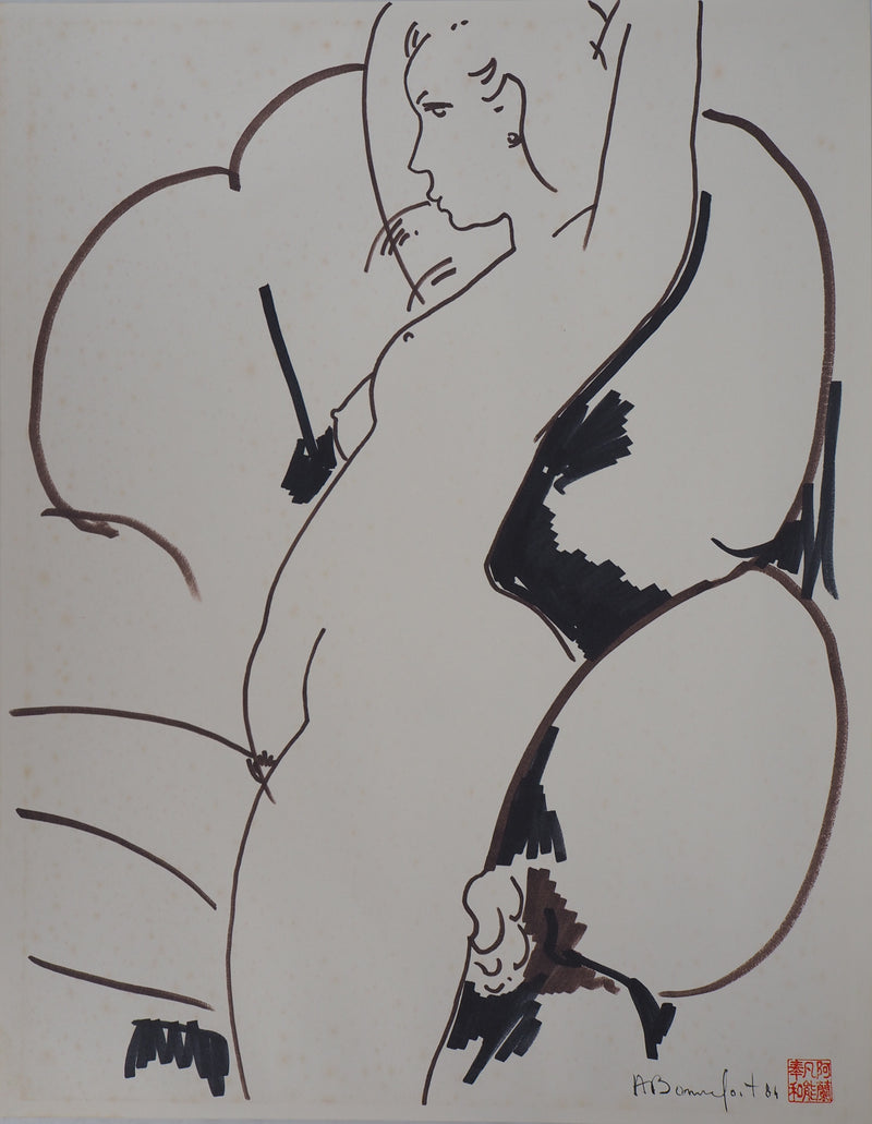 Alain BONNEFOIT : Nu dans le fauteuil design - Dessin